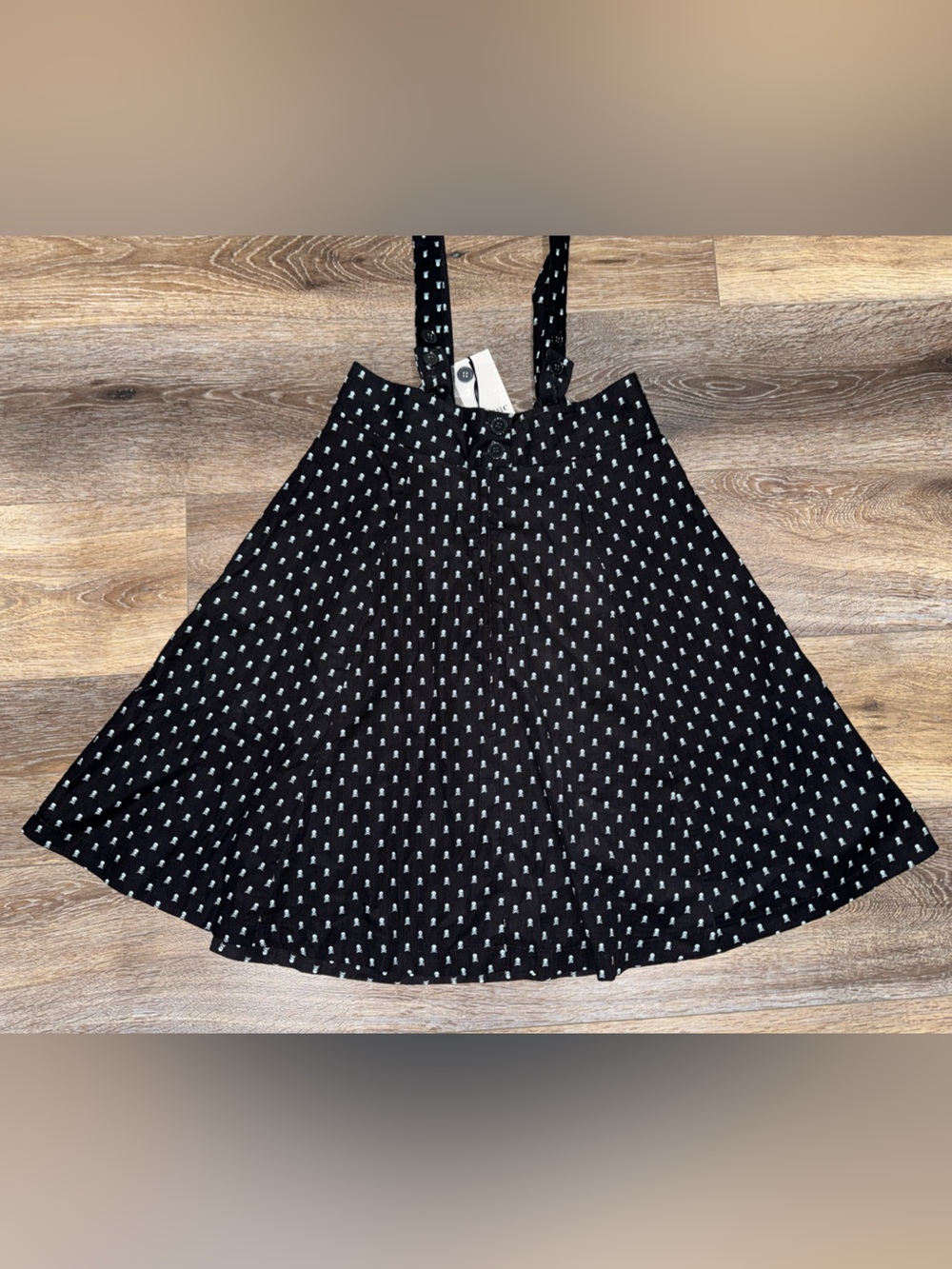 NWT🖤Unique Vintage 60s Black Crossbones Print Suspender Ruth Flare Skirt Large - Picture 4 of 15